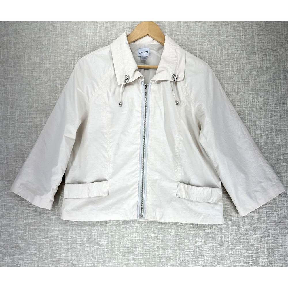 Chicos Jacket Womens 2 (L/12) Zip Front Drawstring Collar Pockets Lightweight‎